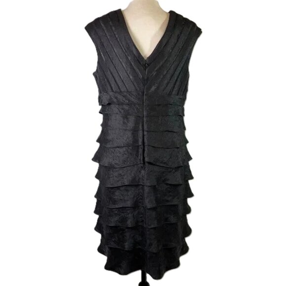 Scarlet Nite Black Tiered Ruffle Evening Cocktail Dress V Neck Size 12 - Picture 3 of 12